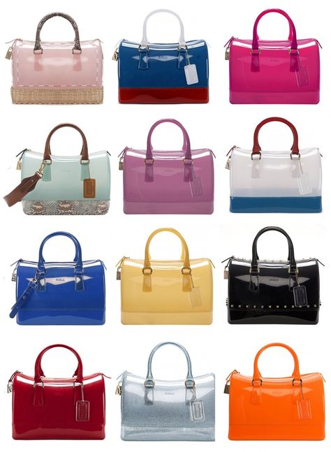 Furla Candy Bags.  The POP ART mailbox...ART to carry and display just by itself...or use as a rubber canvas... Everyday Handbags For Women, Leather Hand Bags For Women, Everyday Handbags, Jelly Bags, Spring Purses, Side Purses, Trendy Purses, Furla Bags, Pvc Bag