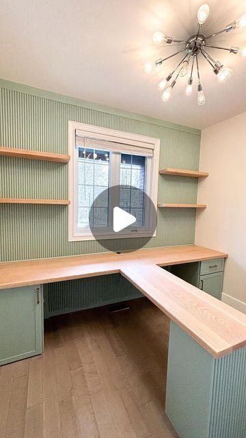 Suits & Sawdust | Custom Woodworking on Instagram: "Working from home never looked so good 😍 this T-shaped desk maximized the amount of office space this room could offer!! Able to accommodate our client & her husband and with the ability for the kids to pull up a chair as well, this office space is now beautiful but also fully functional ✨ complete with an oak countertop, floating shelves galore, fluted detailing, and storage infused in every corner (including the pull out printer drawer from yesterday) 🫶   We’re living for the WFH set ups! What better way to utilize an additional room in your home 🏡  . . . . . . #office #study #workfromhome #homeoffice #customcabinetry #customwoodwork #custombuiltin #builtinshelving #workspace #officeinspiration #builtin #interiordesigninspo #homeoffi Pull Out Printer Drawer, T Shaped Desk, Oak Countertop, Printer Drawer, Printers Drawer, Office Built Ins, Shaped Desk, Desk In Living Room, Custom Desk