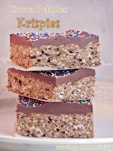 Cocoa Pebbles Krispies | Cravings of a Lunatic | Super easy to make and wicked delicious! Cocoa Pebbles, Nutella Ganache, Krispie Treats Recipe, Nutella Brownies, Cereal Treats, Baking Desserts, Rice Crispy Treats, S'mores, Crispy Treats