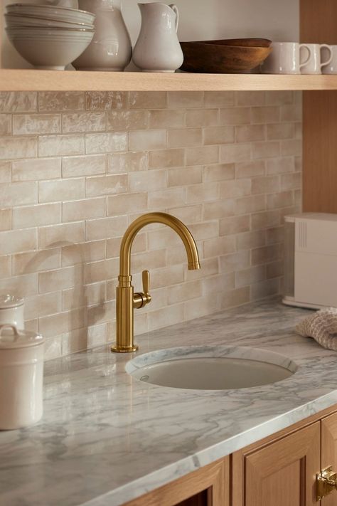 Introducing Ann Sacks X Studio McGee - Studio McGee Bar Sink Faucet, Mudroom Flooring, Entryway Flooring, Timeless Bathroom, Ann Sacks, Reeded Glass, Bar Faucet, Luxury Tile, Cool Mirrors