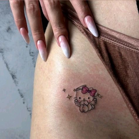 Small Bow Tattoos, Really Bad Tattoos, Lower Stomach Tattoos, Waist Tattoos, Hello Kitty Tattoos, Bow Tattoo, Stomach Tattoos, Bad Tattoos, Elegant Tattoos