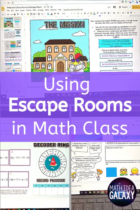 Digital escape room are a great way to get students practicing middle school math skills. Read how to use them, and grab a FREE escape room. Math Review Games Middle, Middle School Escape Room, Math Projects Middle School, Math Lesson Plans Elementary, Math Escape Room, Math Review Game, Escape Room Challenge, Digital Escape Room, Maths Activities Middle School