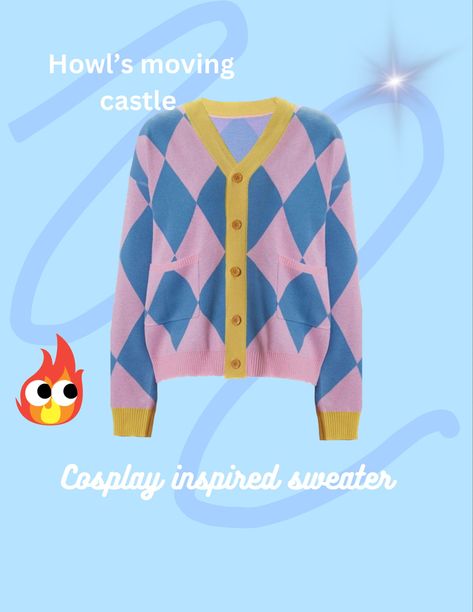 Pink and blue argyle sweater Howls Crochet Jacket, Howl's Crochet Jacket, Howls Crochet Cardigan, Howls Moving Castle Cardigan, Howl’s Moving Castle Jacket, Howls Moving Castle Cosplay, Oversized Clothes, Anime Cosplay Costumes, Argyle Sweater