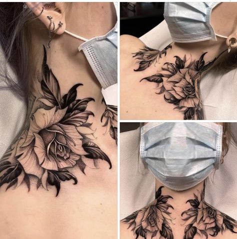 Medusa Neck Tattoo, Chest Neck Tattoo, Flower Neck Tattoo, Leg Sleeve Tattoos, Leg Tattoo Ideas, Side Neck Tattoo, Throat Tattoo, Neck Tattoos Women, Tattoos For Women Half Sleeve