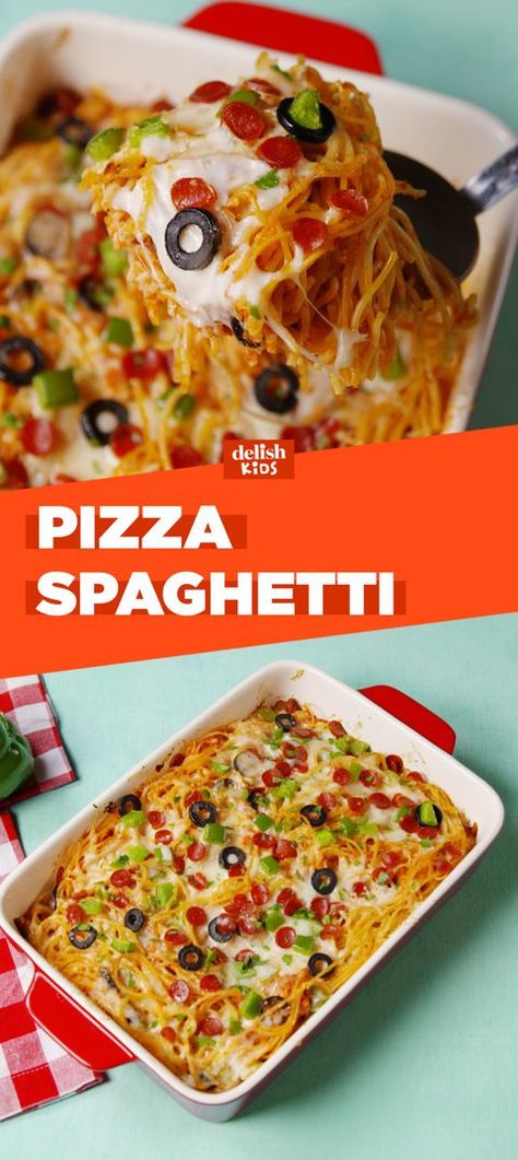 image Spagetti Pizza, Cheesy Dinner, Pizza Spaghetti, Spaghetti Pizza, Pizza Casserole, Classic Italian Dishes, Gnocchi Recipes, Kid Friendly Dinner, Best Pizza