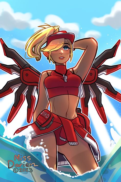 Mercy Lifeguard , Darien A. on ArtStation at https://www.artstation.com/artwork/49RwrL Mercy Witch, Mercy Fanart, Mercy Me, Mercy Overwatch, Overwatch Fan Art, Overwatch 2, Blizzard Entertainment, Cute Profile Pictures, Overwatch