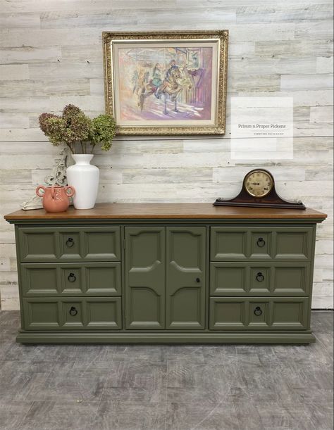 Painted in melange paints oak moss Provincial stain Masculine Painted Furniture, Moss Green Furniture, Melange Paint, Moss Paint, Masculine Interior Design, Provincial Stain, Masculine Interior, Outdoor Bath, Green Furniture