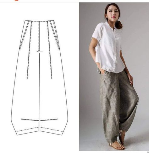 Lantern Pants Pattern, Japanese Pants Pattern, Baggy Pants Pattern, Linen Pants Pattern, Japanese Pants, Japanese Sewing Patterns, Japanese Sewing, Womens Clothing Patterns, Diy Blouse Pattern