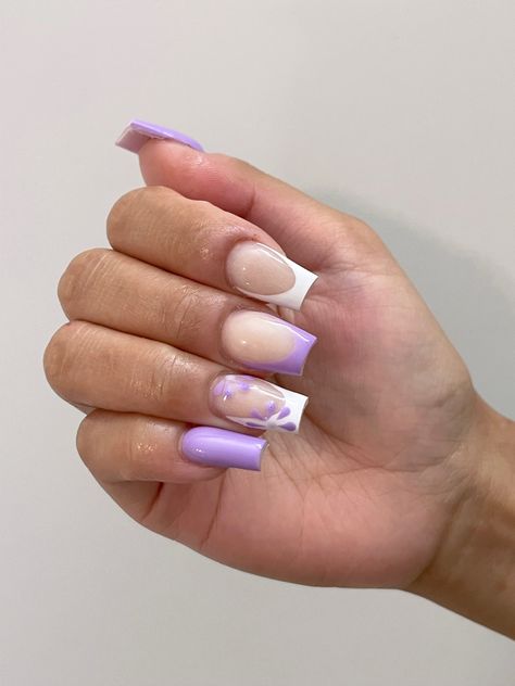 Purple Nails Short Coffin, Pastel Purple French Tip Nails, Purple And White Nails, White Nails French, Purple French Tips, Nails French Tips, Mail Inspo, Light Purple Nails, Kids Nail Designs