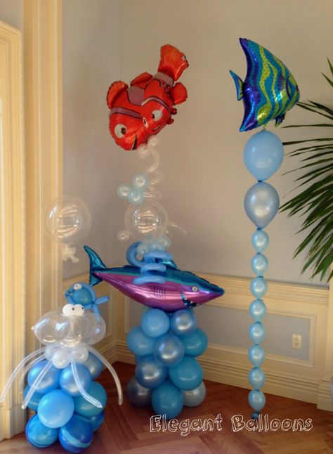 Fish Balloon, Nemo Birthday Party, Nemo Birthday, Ocean Birthday Party, Shark Themed Birthday Party, Ocean Birthday, Shark Birthday Party, Balloon Crafts, Sea Birthday Party