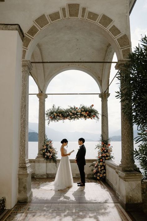 Lake Como elopement ceremony Lake Como Italy Elopement, Elopement Abroad, Lake Como Micro Wedding, Villa Melzi Lake Como, Lake Como Elopement, Italy Elopement, Small Weddings Ceremony, Private Wedding, Lake Como Wedding