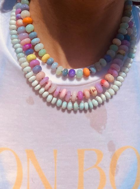 A tropical take on our traditional Mixed Pastel Candy Necklace, this piece will evoke childhood memories of trips to the candy shop. The Opals used to create this beautifully beaded necklace are full of healing properties. They amplify vibrational energy and inspire hope, optimism and positivity. Available for immediate dispatch with free standard delivery within the UK. Candy Necklace, Pastel Candy, Diy Collier, Candy Necklaces, Vibrational Energy, Candy Shop, Jewelry Inspo, Opal Necklace, Sea Foam