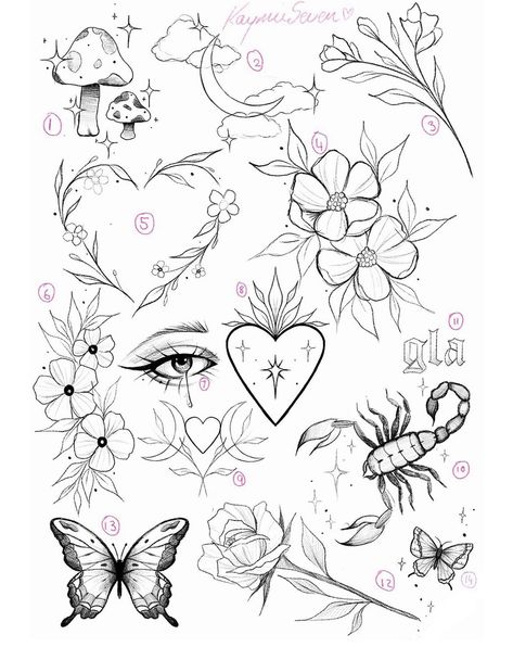 Girly Flash Tattoo, Unique Flash Tattoo, Tattoo Hello Kitty, Flash Sheets, Petit Tattoo, Small Pretty Tattoos, Flash Tattoo Designs, Spooky Tattoos, Cute Little Tattoos