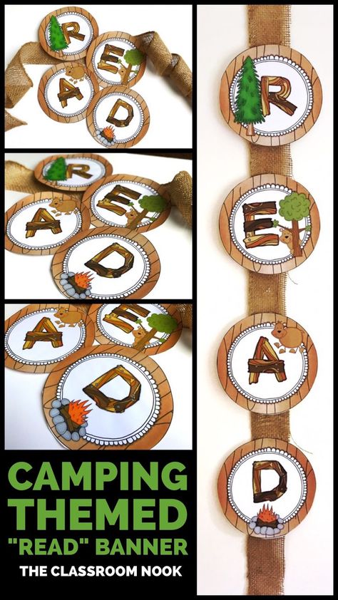 FREE - Camping Themed "READ" Banner Camping Theme Classroom Decorations, Treehouse Classroom, Theme Classroom Ideas, Woodland Classroom Decor, Forest Theme Classroom, Forest Classroom, Camp Read, Camping Classroom, Camping Theme Classroom