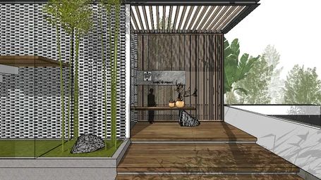 ctrinh villa | 3D Warehouse 3d Warehouse Sketchup, Warehouse Facade, Steep Backyard, Sketchup Warehouse, Jalli Design, Bamboo Roof, Terraced Landscaping, Facade Pattern, Modern Gazebo