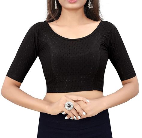 Black Round Neck Dobby Cotton Lycra Stretchable Elbow Sleeve Readymade Saree Blouse for Women Stylish Black Saree Blouse, Stretchable Blouse, Surat Gujarat, Readymade Saree, Salwar Kamiz, Half Sleeve Blouse, Sari Blouse, Blouse Price, Readymade Blouse