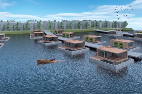 Floating Homes, Water Architecture, Floating Architecture, Water Villa, Row Boats, Floating City, Water House, Prefabricated Houses, Floating House