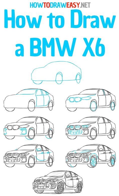 how to draw a bmx x6 step by step #bmw #bmwx6 #bmwx6m #howtodrawacar #howtodrawacars #howtodrawbmw #howtodrawbmwx6 #howtodrawbmwx6m #bmwdrawing #drawingbmw #bmwfamily #bmwteam #mpower How To Draw A Bmw Car Step By Step, Mechanics Drawing, Simple Car Drawing, Art Worksheets Printables, Car Drawing Easy, How To Dr, Cars Drawing, Draw Easy, Car Drawing