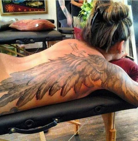 Wing Tattoos On Back, Woman With Tattoos, Wing Tattoo Designs, Angel Wings Tattoo, Wing Tattoo, Back Tattoo Women, Wings Tattoo, Feather Tattoos, Dope Tattoos