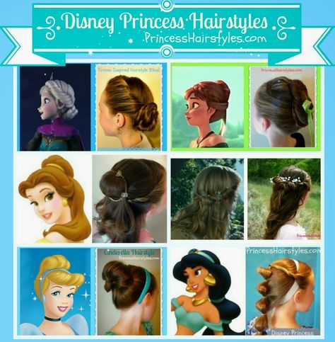 6 Disney Princess Hair Tutorials.  Elsa, Anna, Belle, Aurora, Cinderella, Jasmine. Disney Hairstyles, Disney Princess Hairstyles, Anna Und Elsa, Belle Hairstyle, Pelo Anime, Disney Hair, Athletic Hairstyles, Princess Hairstyles, Curly Bob Hairstyles