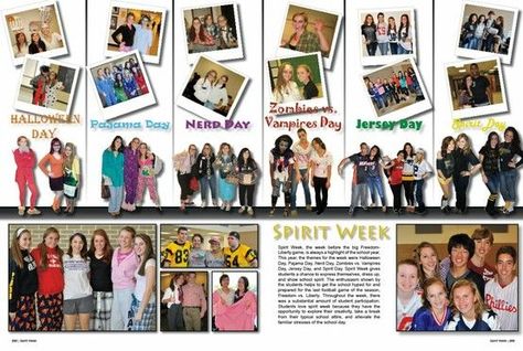 spirit week ideas #school | FCCLA | Pinterest Student Council Yearbook Spread, Elementary Yearbook, Teaching Journalism, Yearbook Mods, Yearbook Superlatives, Stuco Ideas, Teaching Yearbook, Yearbook Inspiration, Senior Week