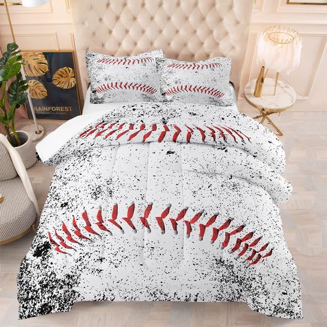 PRICES MAY VARY. 【Material】The awesome home decor bedding set is made of microfiber polyester which is soft, natural, breathable, machine Washable. 【Unique Pattern】This decorative include a comforter and pillowcase.Twin Size (1xcomforter: 68"*86";1x Pillow Case:20"*30"), Full Size (1xcomforter 79"*91"; 2 x Pillow Cases 20"*30" ),Queen Size (1xcomforter 90"*90"; 2xPillow Cases 20"*30" ), King Size (1xcomforter 90"*104";2xPillow Cases 20"*35") 【Features】Super soft and light, comfortable and soft, Baseball Boys Bed, Boys Sports Bedding, Baseball Comforter, Baseball Bedding, White Comforter Set, Bedding For Boys, Sports Bedding, White Comforter