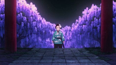 Final Selection Demon Slayer, Demon Slayer Tweets, Wisteria Forest, Purple Haired Anime Characters, Demon Slayer Background, Purple Pics, Wisteria Flowers, Scenery Background, Purple Wallpaper