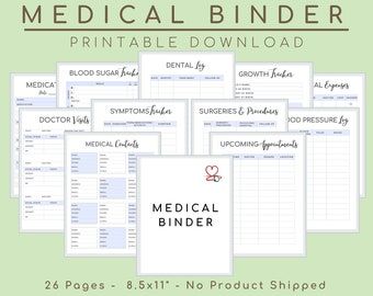 AmysPrintablesShop | Etsy Medical Office Organization, Health Binder, Symptoms Tracker, Medical Printables, Medical Binder Printables, Blood Pressure Log, Medication Log, Medical Binder, Medical Journal