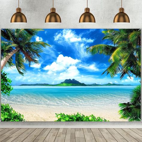 MAQTT Hawaiian Tropic Photography Background Beach Palm Tree Blue Sky and White Clouds Wedding Party Decoration Banner Photo Photography Backdrop 5x3ft Background Beach, Banner Photo, Hawaiian Tropic, White Clouds, Wedding Party Decorations, Photography Backdrop, Background For Photography, Photo Photography, Party Decoration