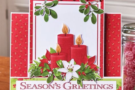 Center Step Cards, Christmas Card Tutorials, Stepper Cards, Christmas Crafts Diy Projects, Step Card, Christmas Centers, Fancy Fold Card Tutorials, Christmas Card Inspiration, Beautiful Christmas Cards