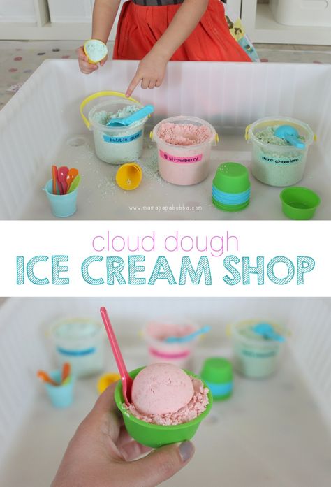 Ice Cream Play, Play Ice Cream, Indoor Beach, Dramatic Play Preschool, Cloud Dough, Dramatic Play Area, Ice Cream Theme, Dramatic Play Centers, Ice Cream Parlor