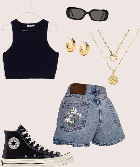 Black Tank Top Outfit Aesthetic, Jeans Converse Outfit, Triangle Outfit, Converse Outfit Summer, Black Tank Tops Outfit, Preformance Outfits, Outfit Inspo Summer, Basic Fit, Tank Top Outfits