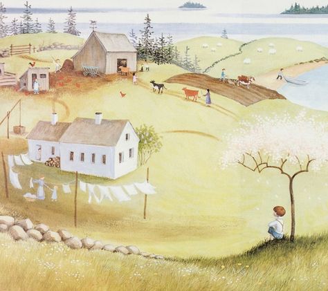 Barbara Cooney, Bowdoin College, Island Pictures, Book Artwork, Farm Scene, Art Corner, Boy Pictures, American Folk Art, Tole Painting