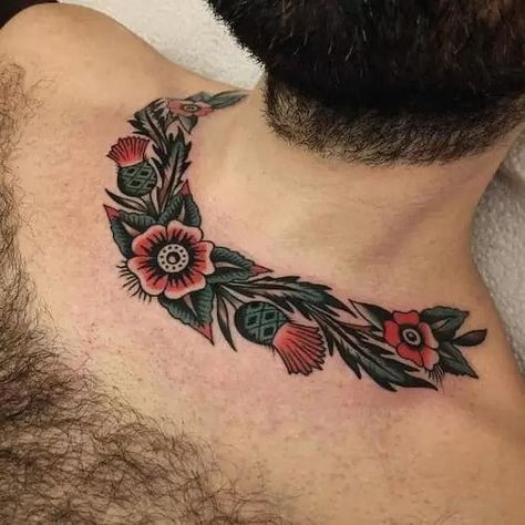 Traditional Back Tattoo, Traditional Chest Tattoo, Eagle Chest Tattoo, Collar Bone Tattoo For Men, Collar Tattoo, Traditional Eagle Tattoo, American Traditional Tattoos, Traditional Tattoo Inspiration, Traditional Tattoo Flowers