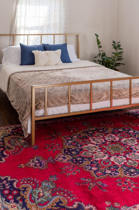 A traditional bedroom with our Tabriz Persian rug will never go out of style! #traditional #persianrug #arearug #bedroomdecor #traditionalbedroom Persian Bedroom Decor, Red Rug Bedroom, Persian Rug Bedroom, Rugs Uk, Bedroom Red, Home Decor Crate, Traditional Bedroom, Beauty Sleep, Rugs Vintage