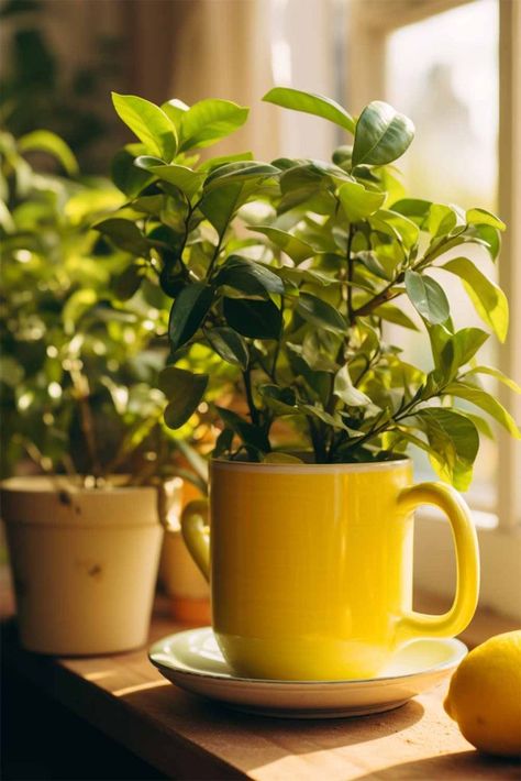 How To Grow Lemon In A Mug And Why You Should Do It! - Mental Scoop Lemon In A Cup, How To Plant A Lemon In A Cup, Lemon Seeds In A Cup Grow, Growing Hacks, Lemon Tree From Seed, Grow Lemon, Food Growing, Lemon Plant, Gardening Indoors