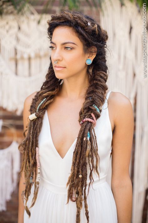 Styled In Motion -Boho Spring Shoot — Wedding Hair by Liz Dreadlock Bride, Wedding Dreadlocks, Rasta Girl, Mundo Hippie, Boho Hair Wrap, Dreadlocks Braids, Dread Head, Wedding Hair Half, Dreads Girl