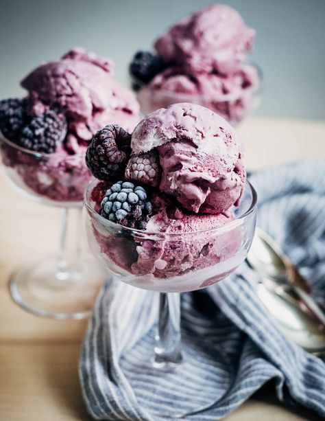 Mixed Berry No-Churn Ice Cream - Brooklyn Supper Blackberry Ice Cream Recipe, Berries Ice Cream, Blackberry Ice Cream, Ice Cream Recipes Machine, Gluten Free Ice Cream, Raspberry Ice Cream, Ice Cream Base, No Churn Ice Cream, Ice Cream Pies