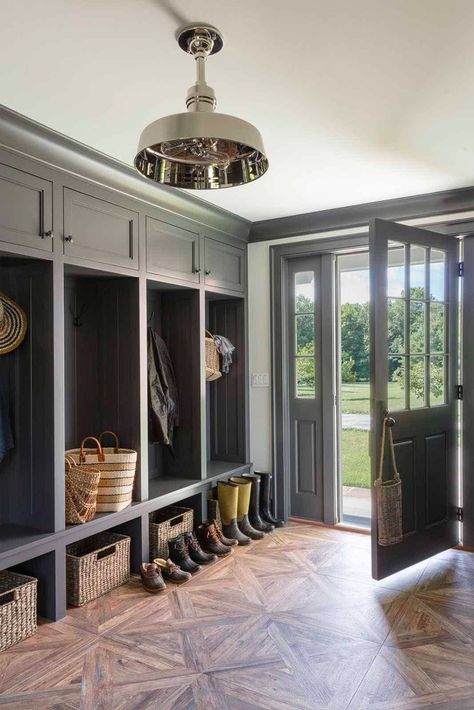 Modern farmhouse renovation nestled in the picturesque Hudson Valley Farmhouse Mudroom, Mudroom Makeover, Farmhouse Entry, Mudroom Decor, Farmhouse Renovation, Modern Renovation, Mudroom Design, Boot Room, Hall Design