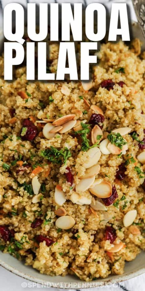 Quinoa pilaf is an alternative to rice pilaf, perfect for when something different is called for! Easy to make and perfect for add-ins and extras, why not try making quinoa pilaf for dinner tonight? #spendwithpennies #quinoapilaf #sidedish #recipe #vegetable #healthy #cranberry #almonds #easy #herb #best Vegetarian Entree, Quinoa Pilaf, Quinoa Recipes Easy, Greek Quinoa Salad, Pilaf Recipes, Cabbage And Sausage, Meatball Recipes Easy, Spend With Pennies, Red Lentils