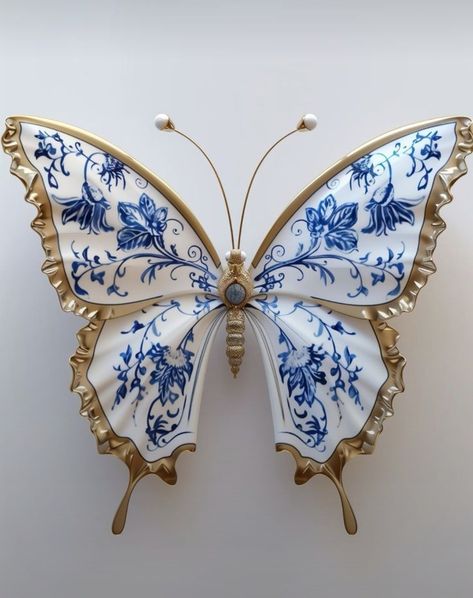 Pottery Butterfly, Bug Art, Insect Art, Blue Pottery, Porcelain Art, China Patterns, Blue China, Blue Ceramics, Art Studies