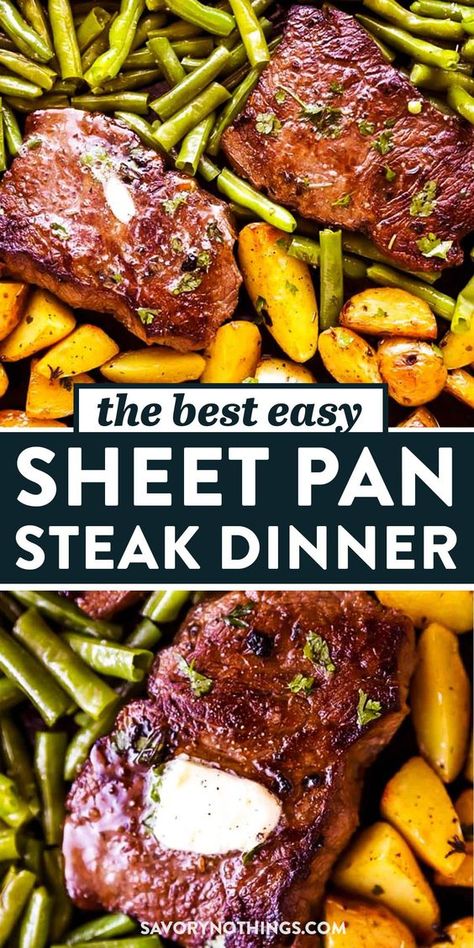 Sheet Pan Meals Steak, Potato Sheet Pan Dinner, Potato Sheet Pan, Steak And Green Beans, Sheet Pan Steak, Potatoes And Veggies, Top Sirloin, Pan Steak, Easy Sheet Pan Dinners