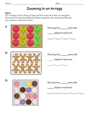 Zooming in on Arrays | Worksheet | Education.com Arrays Worksheet, Array Worksheets, Sentence Frames, Repeated Addition, Grade School, Equations, 2nd Grade, To Work, Education