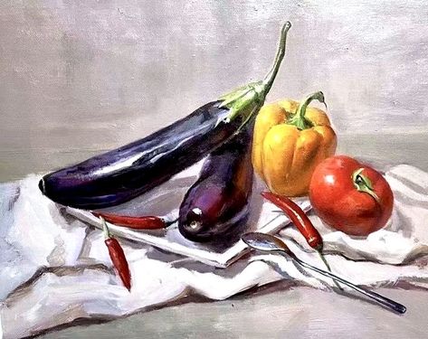 Still Life Vegetables, Still Life Art Painting, Vegetable Drawing, Draw Reference, Vegetable Painting, Composition Drawing, Perspective Drawing Lessons, Fruit Picture, Still Life Fruit