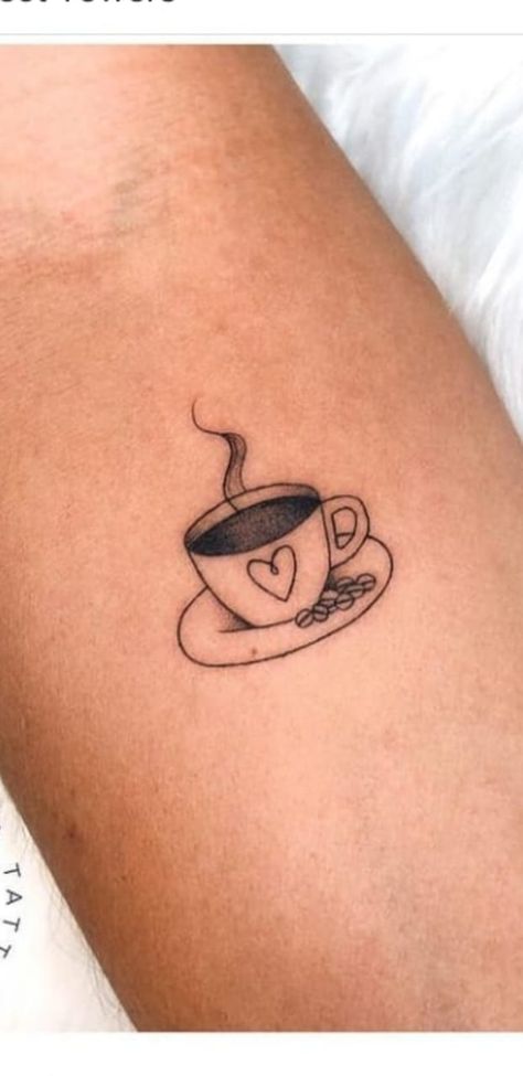 Full Cup Tattoo, French Press Tattoo, Coffee Mug Tattoo, Pastry Tattoo, Coffee Cup Tattoo, Tattoo Cafe, Tea Tattoo, Grandma Tattoos, Bestie Board