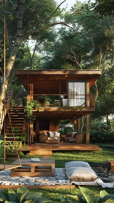 Tropical House Design, Tiny House Village, Small Patio Garden, Rest House, Tropical House, Village House Design, Tiny House Cabin, Village Houses, Dream House Exterior