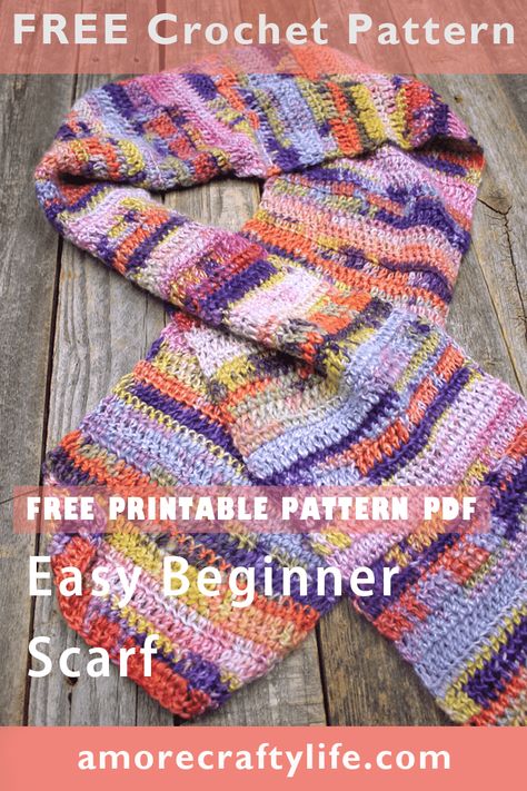 How to Crochet a Scarf - Basic Beginner Pattern - A More Crafty Life Easy Crochet Scarf For Beginners Free Pattern, Quick Crochet Scarf Pattern Free, Crochet A Scarf For Beginners, Beginner Crochet Scarf, Amanda Crochets, How To Crochet A Scarf, Crochet Scarf Pattern Free Easy, Crochet A Scarf, Easy Crochet Scarf