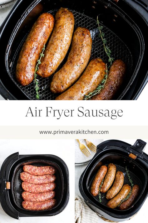 Air fryer sausage is so incredibly easy to make. This simple, juicy and delicious dinner can be on the table in just 15 minutes. And all you need is your favorite type of Italian sausage: sweet, mild or hot! Plus, this meal goes really nicely with a wide variety of sides and leftover sausage makes for a super tasty lunch the next day. Airfryer Fish, Leftover Sausage, Air Fryer Sausage, Sausage Ingredients, Fried Sausage, Delicious Paleo Recipes, Sweet Pork, Tasty Lunch, Mild Italian Sausage