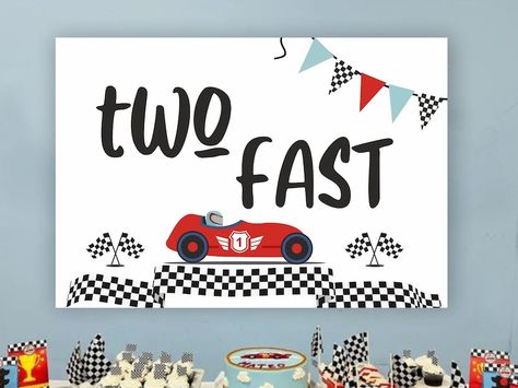 Two Fast Birthday Backdrop Race Car Birthday Backdrop Second - Etsy Car Birthday Backdrop, Fast Background, Two Fast Party, Two Fast Birthday, Cars Birthday Party Decorations, Cars Theme Birthday Party, Race Car Birthday, Car Birthday, Car Themes