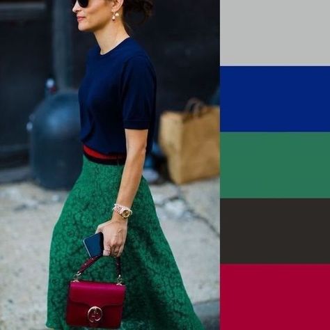 f5c3dd7514bf620a1b85450d2ae374b1desc51640696ri Colour Combinations Fashion, Color Combos Outfit, Color Combinations For Clothes, Color Pairing, Color Analysis, Green Skirt, Sewing Basics, Colourful Outfits, Mode Inspiration